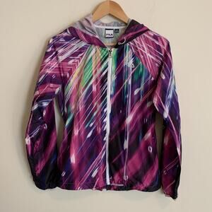 FILA SPORT Womens Size XS Rain Jacket Windbreaker Hooded Multicolor Thumbholes